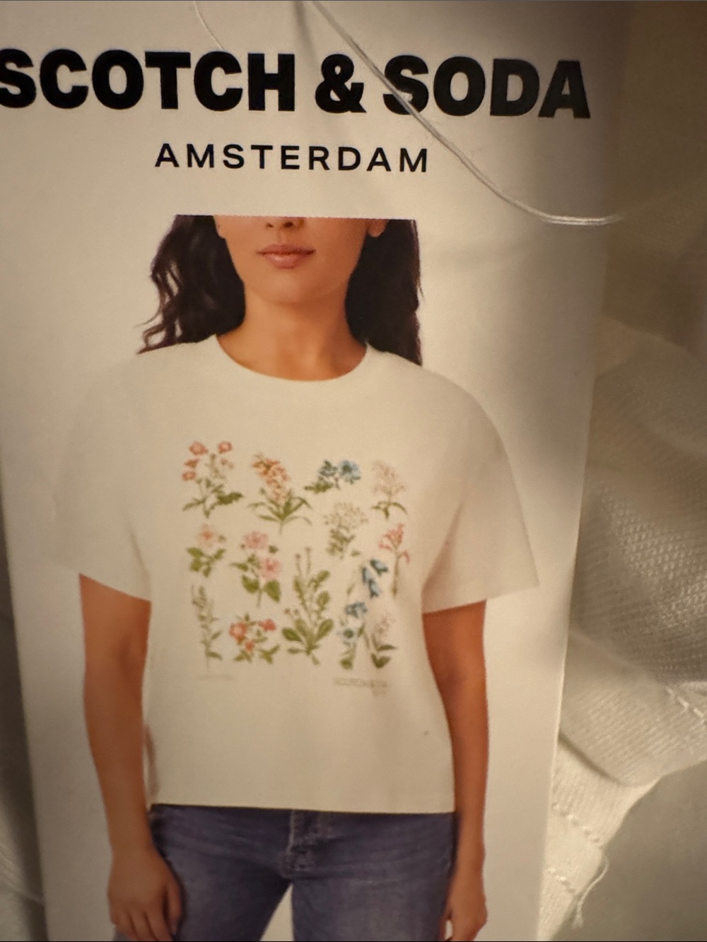 Scotch & Soda Cream Tee with Multicolor Botanical Print